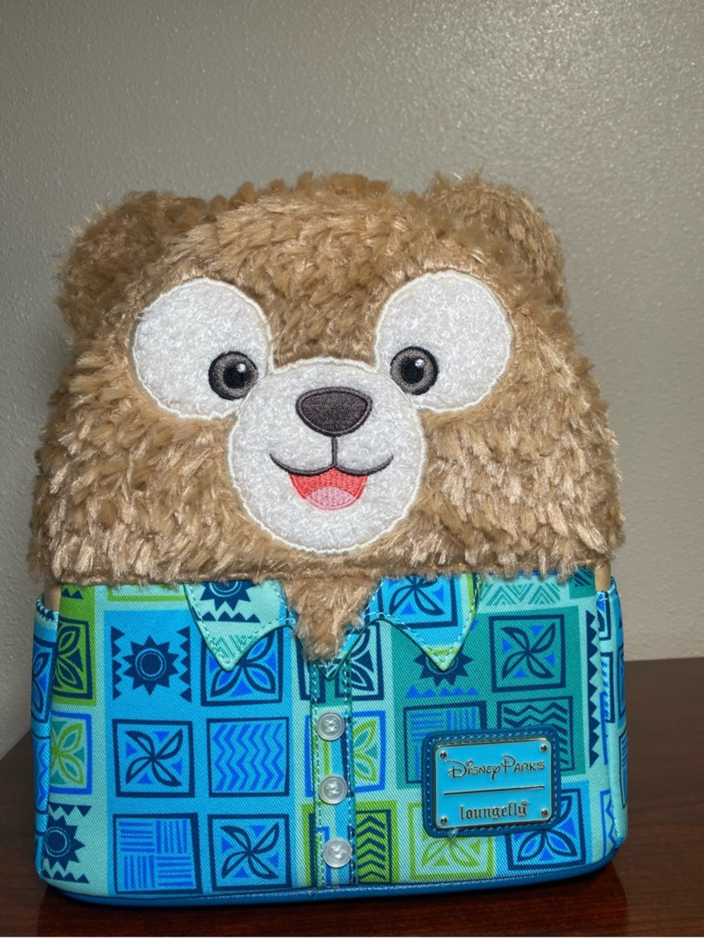 Disney Parks Loungefly Aulani Duffy Bear Blue Tan Backpack Hawaiians Shirt NEW
